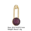 Golden safety pin pendant with micro-paved purple cubic zirconia gemstones - Purple Pin X1003