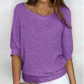 Eleganter violetter Strickpullover mit Fledermausärmeln und Rundhals für Damen - S / Lila