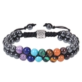 Double-layer braided chakra bracelet with natural stones and Tree of Life charm - Magnetic Stone Bracelet