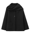 Dettaglio del cappotto corto nero in misto lana con sciarpa integrata e tasca grande - XS / Nero