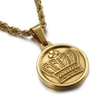 Collier hip hop classique en acier inoxydable doré avec pendentif rond motif couronne - Pendentif Couronne Or (Sans Chaîne) (KP80831-Z)