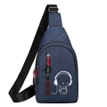 Luminous blue crossbody chest bag with music boy graphic and adjustable nylon strap - Blue