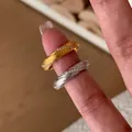 Adjustable 925 silver twist rings in gold and silver finish with crystal micro-inlay - Gold Brushed Twist (JZ1089)