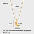 Detailed dimensions of 18k gold plated crescent pendant necklace with 40+5cm chain length - Crescent Moon With Bead Style (DFN289)