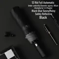 12-rib automatic folding umbrella in black with UV protection and reflective safety strip - Reflective Upgraded Large 12-Rib Automatic Black Glue / Black
