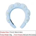 Light blue padded sponge headband with pearl embellishments, soft cloud-like twist design - Pearl Terry Cloth Headband / Light Blue