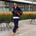 Navy blue two-piece tracksuit with half-zip sweatshirt and matching loose sweatpants - S / Navy Blue