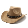 Western suede cowboy hat in khaki with studded leather band for men and women - M (56-59cm) / Camel