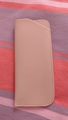 Pink PU leather glasses pouch with lychee grain texture and asymmetrical top opening - Beige
