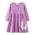 Vestido morado de manga larga para niña con lunares oscuros y bordado de alpaca - 3T (Altura recomendada 90-100cm) / Bordado de alpaca con lunares morados (7879)