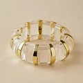 Bracelet élastique géométrique avec modules en résine transparente et maillons dorés - Transparent