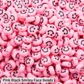 Pink acrylic smile face flat round beads for DIY handmade jewelry bracelets - Pink Black Smile