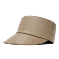 Modischer khaki PU-Leder Reiterhut für Damen mit flacher Oberseite im Minimalist-Stil - Verstellbar / Khaki