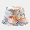 Close-up of artistic floral print bucket hat with fine stitching detail on the wide brim - Bright Yellow Pink Beige Abstract Floral Style (21#色)
