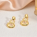 18K gold-plated stainless steel stud earrings featuring a triple-loop gourd design - EH107-Geometric Gourd Triple Ring