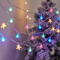 Star and round ball LED string lights with multi-color glow for outdoor camping decor - Crystal + Stars (colorful) / 1.5m 10LED Battery