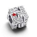 Silver cube charm with LOVE letters and red heart for DIY jewelry bracelets - Standard Spec / LOVE Cube Style / 026