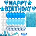 Set di palloncini blu Happy Birthday con stelle e tenda di frange per compleanno - Blu Set