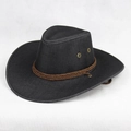 Chapeau de cowboy western noir avec corde tressée marron et œillets en métal doré - 58cm Taille Unique / Lin Noir Pressé en Haut