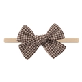Infant nylon headband with a brown and beige plaid bow featuring high elasticity fabric - Brown Gingham (10)