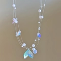 Multi-layer pearl necklace with iridescent mermaid tail pendant for beach vacations - 12# Pearl Shell Fishtail Pendant Necklace