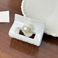 Elegante pinza para el cabello de mármol blanco con perla grande para un look retro de lujo - Pinza cuadrada blanca-6cm