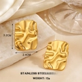 Boucles d'oreilles rectangulaires dorées à vagues en acier inoxydable sur marbre - Rectangle Ondulé Irrégulier Or (1631)