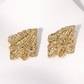 Exaggerated golden irregular geometric earrings with pleated texture in stainless steel - Gold