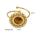 Retro 14K gold plated stainless steel ring with amber stone and chain border - R7-Tiger Eye