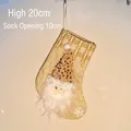 Yellow plaid Christmas stocking featuring a 3D sequined Santa Claus with 20cm height - Khaki Santa / H20cm Opening 10cm / Khaki