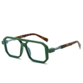 Fashionable dark green geometric sunglasses with stylish tortoiseshell patterned temples - Green Frame White Lens