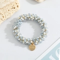 Light blue crystal and white pearl hair tie with gold Handmade metal charm - Blue Crystal Pearl Style