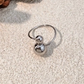 Minimalist silver spherical double ball ring in stainless steel for women with open band - Adjustable Open Style / Silver