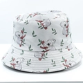 Close-up of white bucket hat featuring detailed cute koala and eucalyptus tree prints - 17# Off-white Koala Leaves Print