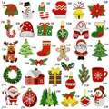 Set of 32 colorful Christmas iron-on embroidery patches with festive holiday designs - 32Pcs Christmas Patch Set