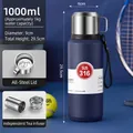 Deep blue 1000ml vacuum insulated bottle made of 316 stainless steel with steel lid - 1000ml / Handle Lid + Carrying Rope / Dark Blue