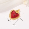 Gold plated red heart pendant with blue gemstone and dimensions for DIY jewelry - Red Enamel Rose Heart (H-11645)