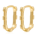 Detailed view of gold geometric hoop earrings with textured ribbed design and high-shine finish - Rectangular Bamboo Texture / Gold