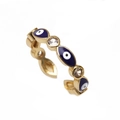 Anillo ajustable dorado con ojo de la suerte en esmalte azul y circonitas brillantes - Abierto Ajustable / Azul Marino (CR0643CX)