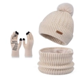 Set de invierno beige de 3 piezas con gorro de punto, bufanda de forro polar y guantes - Set de 3 piezas / Beige