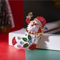 Sprankelende Kerstman in kerstsok broche met rode strass steentjes en emaille - 2346-Rode Kerstman