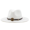 Weißer Strohhut mit braunem Webband und Vintage-Blumendetail für den Sommer im Freien - M (56-58cm) / Weiß