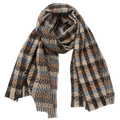 Detail of checkered autumn winter scarf with soft fringes and plaid pattern texture - Blue and Black Plaid