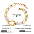 Pulsera de perlas de acero inoxidable de 18k con detalles de tamaño y material - Pulsera de Anillo de Perla Irregular / Dorado