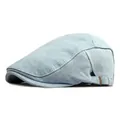 Classic light blue denim flat cap with adjustable brass buckle for men and women - Light Blue