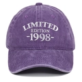 Detail of Limited Edition 1998 white embroidery on vintage purple washed cotton baseball cap - Adjustable / Purple