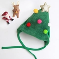 Weihnachtsbaum-Mütze für Haustiere aus Samt mit bunten Pompons für Hunde und Katzen - S / Grüner Weihnachtsbaum Hut