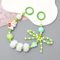 Green and white beaded phone strap featuring a cute Maneki-neko cat and plush balls - Green Lucky Cat Style (K2786)