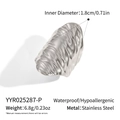 Detail view of silver textured stainless steel ring with 1.8cm diameter and 6.8g weight - Silver Wave Style (YYR025287-P)
