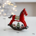 Red resin rocking horse Christmas ornament with knitted texture and festive gift boxes - Red Rocking Horse